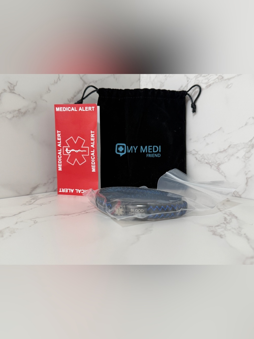 My Medi Friend Blue Medical Alert Bracelet with Pouch